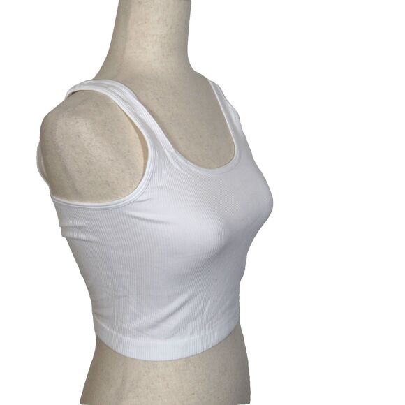 OQQ White Ribbed Seamless Stretchy Square Neck Cropped Tank Top Size Large - Picture 4 of 6